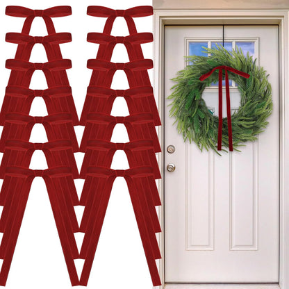 Skiennix 24 Pcs Velvet Bows - Vintage Ribbon Bows for Christmas Tree & Crafts | Dark Red, 9 x 13 Inch