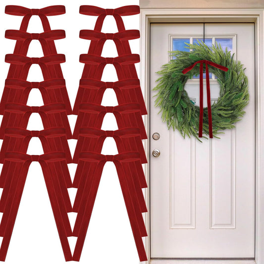 Skiennix 24 Pcs Velvet Bows - Vintage Ribbon Bows for Christmas Tree & Crafts | Dark Red, 9 x 13 Inch