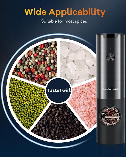 Electric Salt and Pepper Grinder Set, Upgraded USB Rechargeable Stand, Automatic Salt and Pepper Grinder Set, Salt and Pepper Shakers Refillable, One Hand Operation, Adjustable Coarseness, LED Light