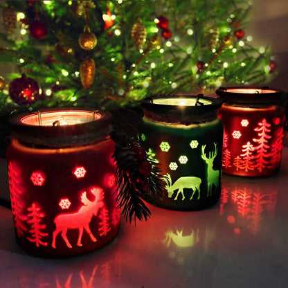 SHMILMH Christmas Candle Holders - Set of 6 Glass Tealight Holders with Metal Base | Red & Green Centerpieces