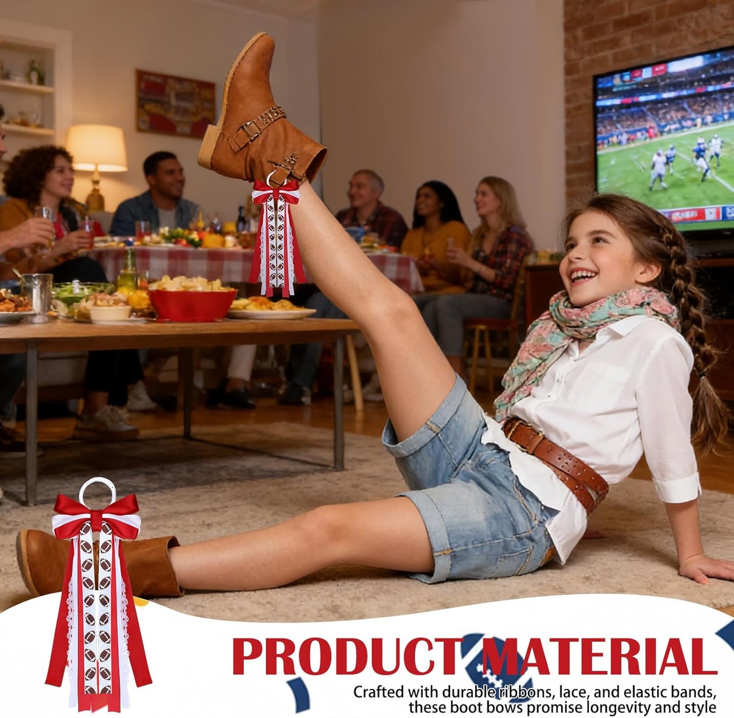 Skiennix Football Boot Bows - 4 Pcs Super Ribbon Clips for Game Day Decor | Removable DIY Accessories