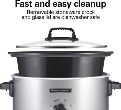 Hamilton Beach 6-Quart Slow Cooker - 3 Cooking Settings, Dishwasher-Safe Stoneware & Glass Lid