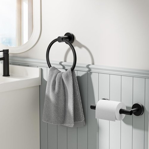 Forious Matte Black Toilet Paper Holder & Towel Ring Set | Stylish Bathroom Accessories
