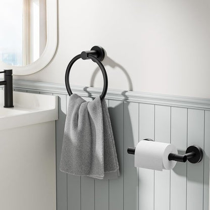 Forious Matte Black Toilet Paper Holder & Towel Ring Set | Stylish Bathroom Accessories