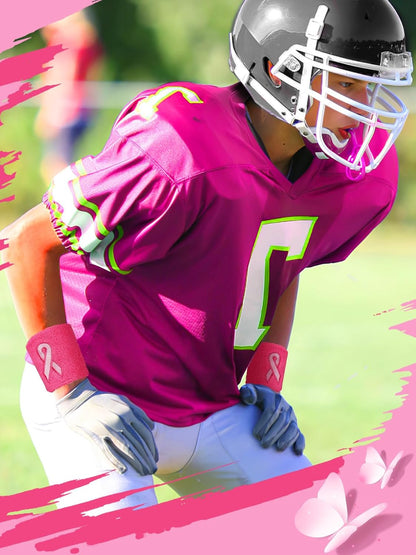 Skiennix Breast Cancer Awareness Wristbands - Pink Ribbon Elastic Sports Bands | 12/24/48 Pcs for Youth & Adults