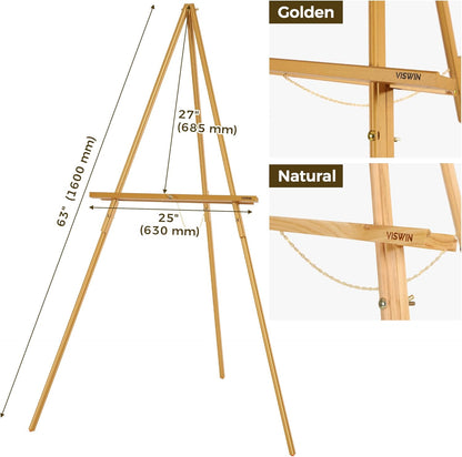 VISWIN 63" Gold Wooden Easel Stand - Tripod Display for Wedding Signs, Posters & Canvas Art