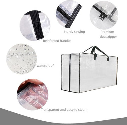 Heavy Duty Moving Bags - Extra Large Clear Storage Bags with Zipper & Handles | Ideal for Packing & Dorm Room Essentials