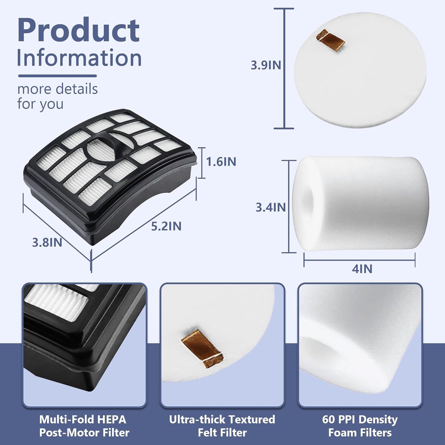 Shark Vacuum Filter Replacement - Pro Lift-Away NV500 Series | 2 Post Filters + 4 Foam & Felt Filters