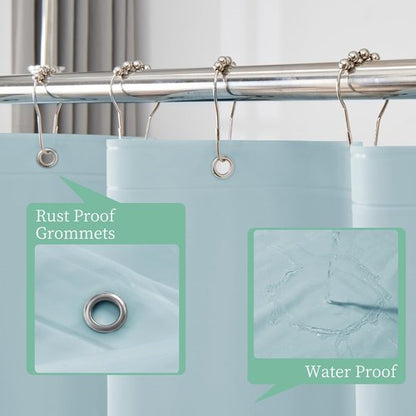 Mrs Awesome Light Blue Shower Curtain Liner with 3 Magnets, 72x72 Premium Flexible Sturdy Plastic Shower Curtain for Bathroom Lightweight & Waterproof, Light Blue