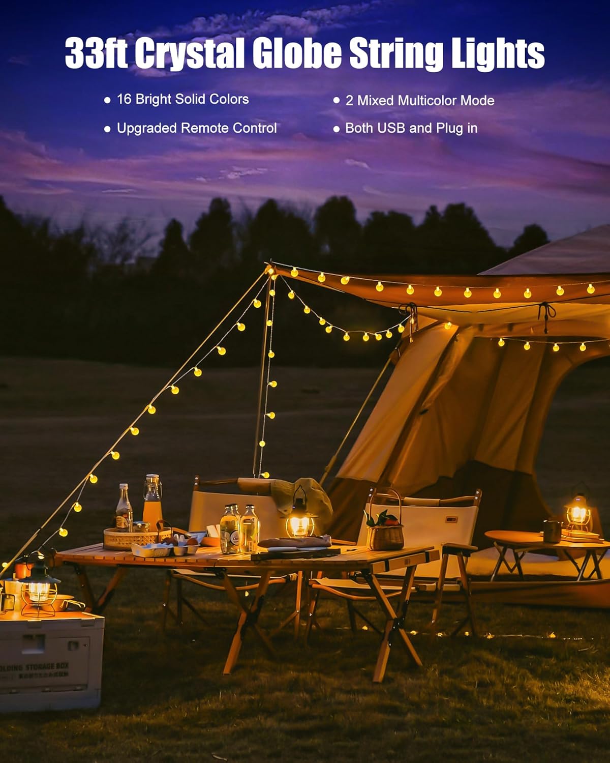 Minetom Crystal Globe String Lights - 33 ft 100 LED Color Changing Fairy Lights with Remote & Timer | Waterproof for Bedroom, Tent, or Party