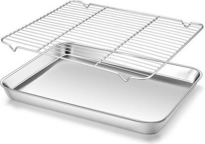 Homikit Baking Half Sheet - Stainless Steel Cookie Sheet with Rack | 18" x 13" Nonstick Oven Tray