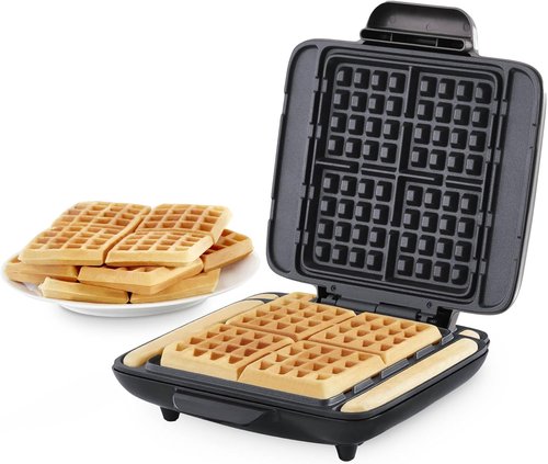 Dash No-Drip Waffle Maker - Make Four Perfect Waffles at Once - Dual Nonstick Plates & Quick Heat-Up - Silver