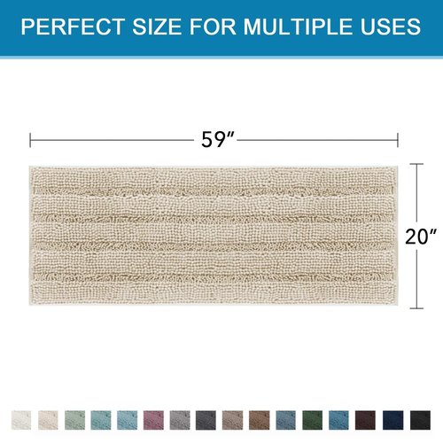 H.VERSAILTEX Bath Rugs for Bathroom Non Slip Bath Mats Thick Chenille Striped Bath Rug Runners 59" x 20" Absorbent Fluffy Soft Shaggy Mats Dry Fast Plush Area Carpet for Bath Room - Fog