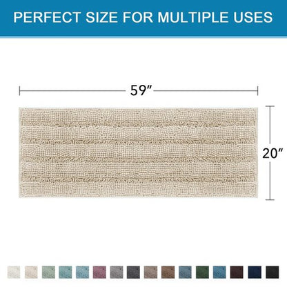 H.VERSAILTEX Bath Rugs for Bathroom Non Slip Bath Mats Thick Chenille Striped Bath Rug Runners 59" x 20" Absorbent Fluffy Soft Shaggy Mats Dry Fast Plush Area Carpet for Bath Room - Fog
