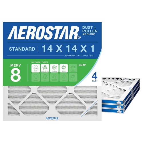 Aerostar MERV 8 Air Filter - 14x14x1 Size | Captures Dust, Lint & Pollen - 4 Count, Made in USA