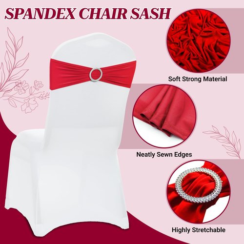 MDS Premium Spandex Chair Sashes - 50 Pack Stretch Covers with Buckle Slider for Weddings & Events | Red