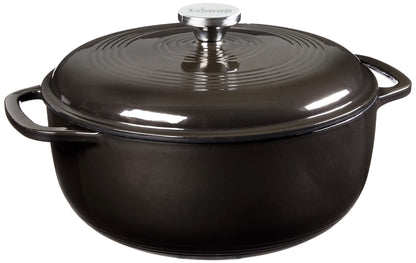 Lodge 6 Quart Enameled Cast Iron Dutch Oven with Lid – Dual Handles – Oven Safe up to 500° F or on Stovetop - Use to Marinate, Cook, Bake, Refrigerate and Serve – Midnight Chrome