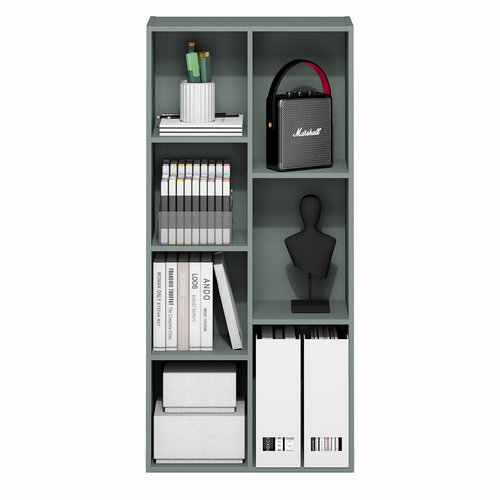 Furinno LUDER Book Shelf, 7-Cube Bookshelf, Bookcase with Open Shelves, 9.4 x 19.5 x 41.7, Easy Assembly, for Living Room, Bedroom, Home Office, Sage Green