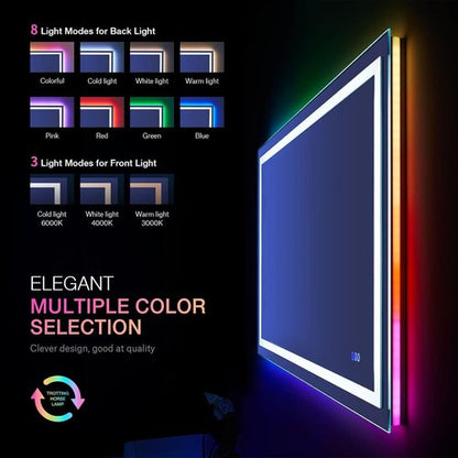 LOAAO LED Bathroom Mirror - 40" x 36" Anti-Fog, Dimmable, RGB Backlit & Front Lighted | Waterproof Tempered Glass