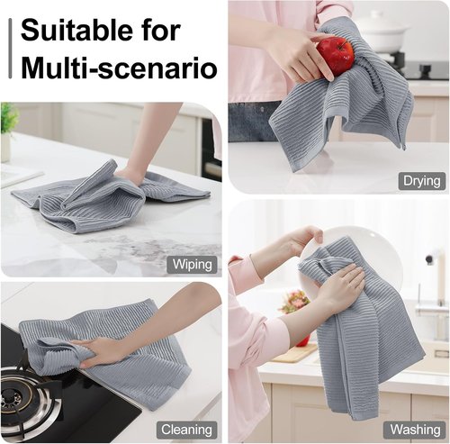 Homaxy Premium Kitchen Towels - Ultra Absorbent 100% Cotton Hand Towels | 6 Pack, 18"x28", Grey