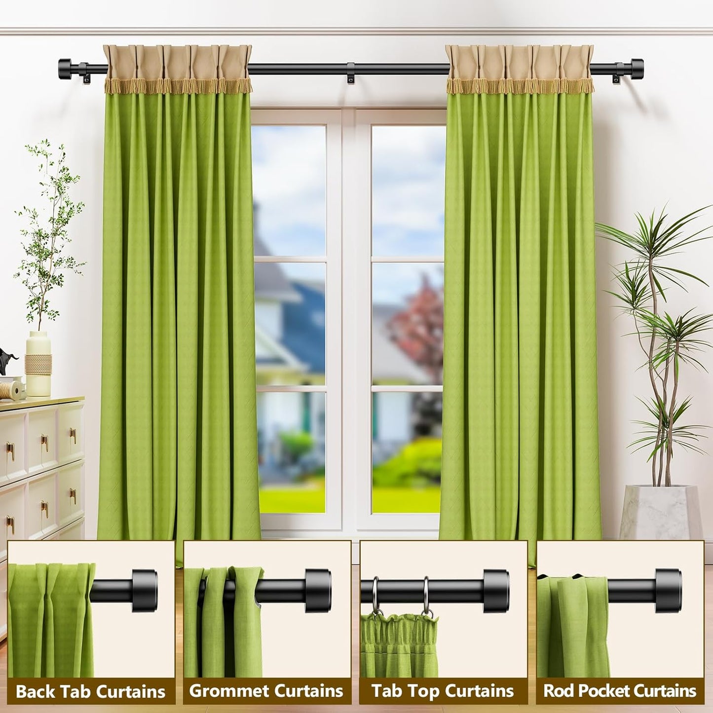 Skiennix Adjustable Black Curtain Rod Set - 32-96 Inch for Easy Installation | Includes Brackets