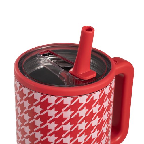 HydroJug Traveler - 40 oz Water Bottle with Handle & Flip Straw - Fits in Cup Holder, Leak Resistant Tumbler-Reusable Insulated Stainless Steel & Rubber Base - Gifts for Women & Men, Halle Houndstooth