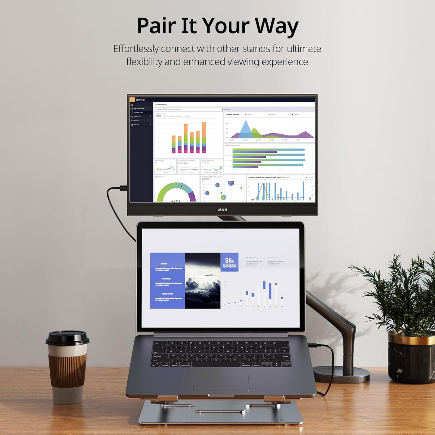 MNN Portable Monitor - 15.6-Inch FHD 1080P Ultra-Slim IPS Display with Smart Cover & Speakers | Plug & Play for Laptop, PC, Mac