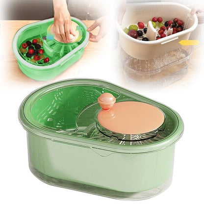 Fruit Cleaner Spinner, 2025 Portable Fruit Cleaner Bowl, Efficient Rotary Fruit and Vegetable Wash with Brush, Manual Fruit Washer Spinner with Lid Compact, Easy-to-Use Kitchen Appliance（Green）