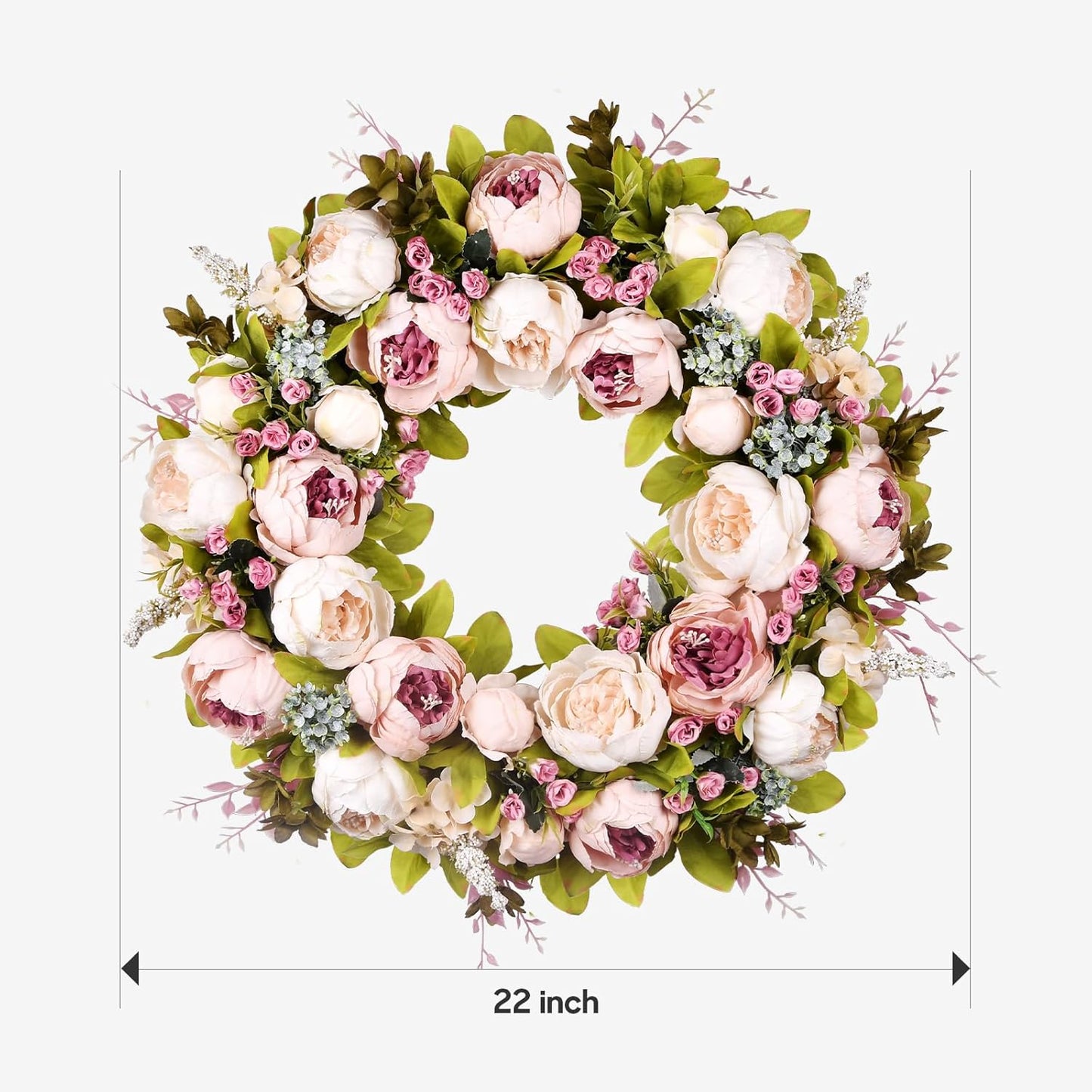 Peony Rose Spring Wreath by [Brand Name] - 22 Inch Handmade Floral Decor for Front Door & Windows