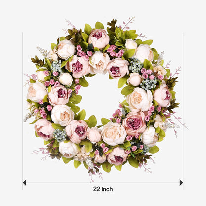 Peony Rose Spring Wreath by [Brand Name] - 22 Inch Handmade Floral Decor for Front Door & Windows