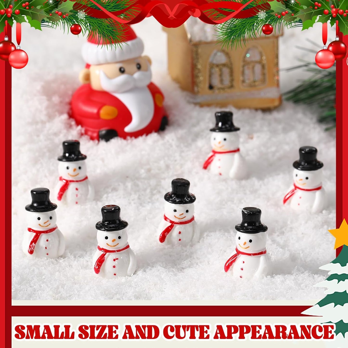 Skiennix Winter Mini Resin Snowman Figurines - 50 Pcs Black Hat Decor for DIY Crafts & Cake Decoration