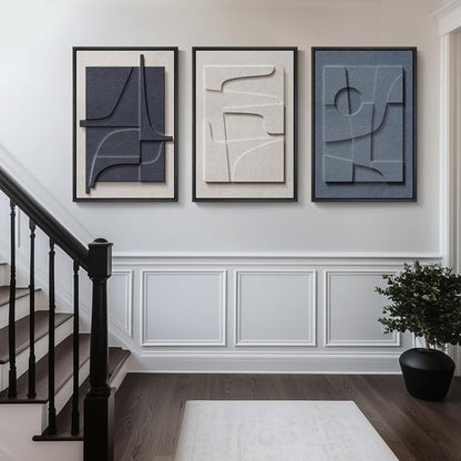 Framed 3D Textured Blue and White Abstract Wall Art by [Brand Name] - Modern 3 Piece Set for Living Room, Bedroom, Office | 20x30 In