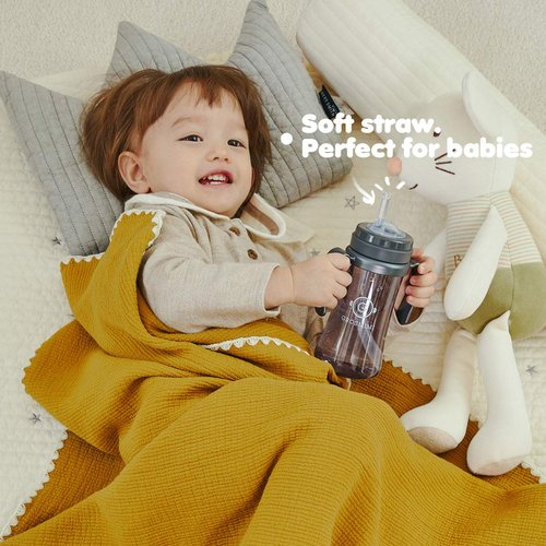 GROSMIMI Spill Proof Magic Sippy Cup - Customizable 10 oz BPA-Free Straw Cup for Babies & Toddlers | White