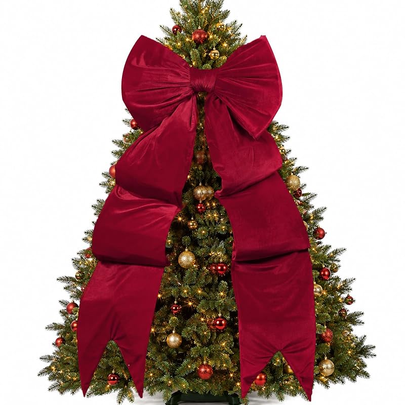 Dark Red 75x23 Inch Giant Velvet Christmas Bow - Plush 3D Ribbon