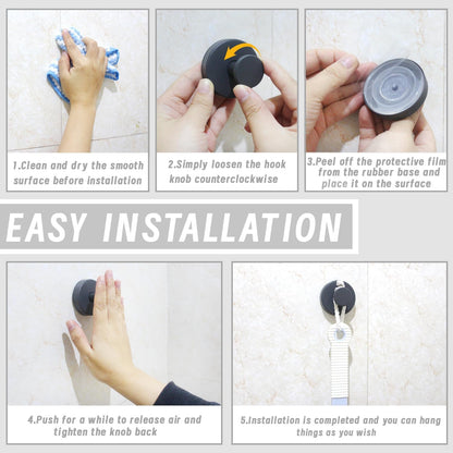 Benvo Suction Cup Hooks - No Drill Stainless Steel Hanging Hooks for Bathroom & Kitchen | 4 Pack, Grey