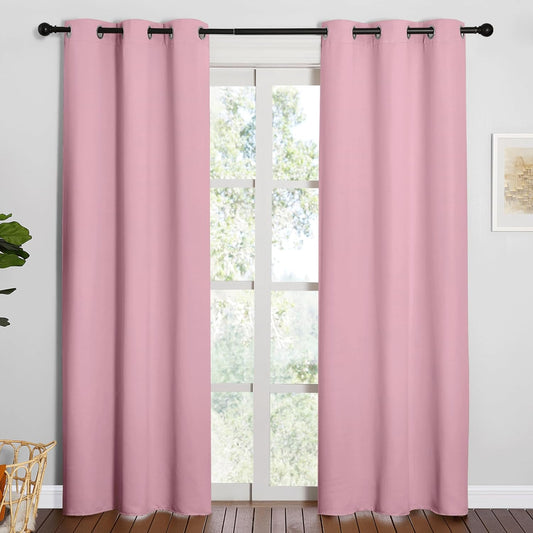 NICETOWN Blackout Curtains - Thermal Insulated Grommet Drapes for Office & Theater | Crystal Pink, 84 Inches Wide (1 Pair)