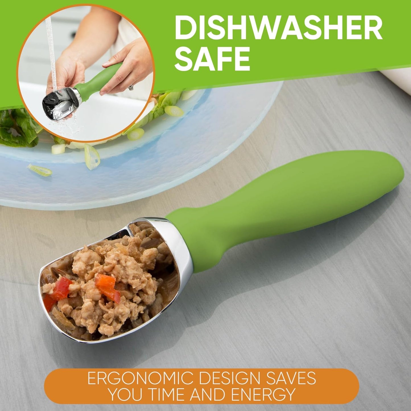Spring Chef Heavy Duty Ice Cream Scoop - Non-Slip Handle for Easy Serving | Dishwasher Safe, Professional Quality