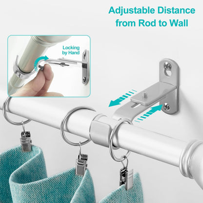 Skiennix Adjustable Curtain Rod Brackets - Durable Metal Drapery Hanger Holders for 1-Inch Rods | Satin Silver, Set of 2