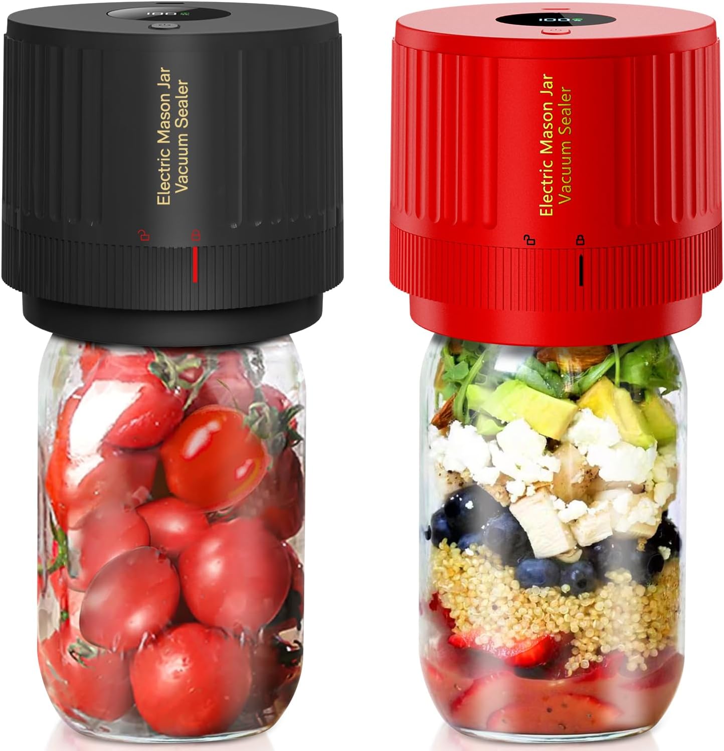 Skiennix Electric Mason Jar Vacuum Sealer Kit - Black & Red | Preserve Food Freshness