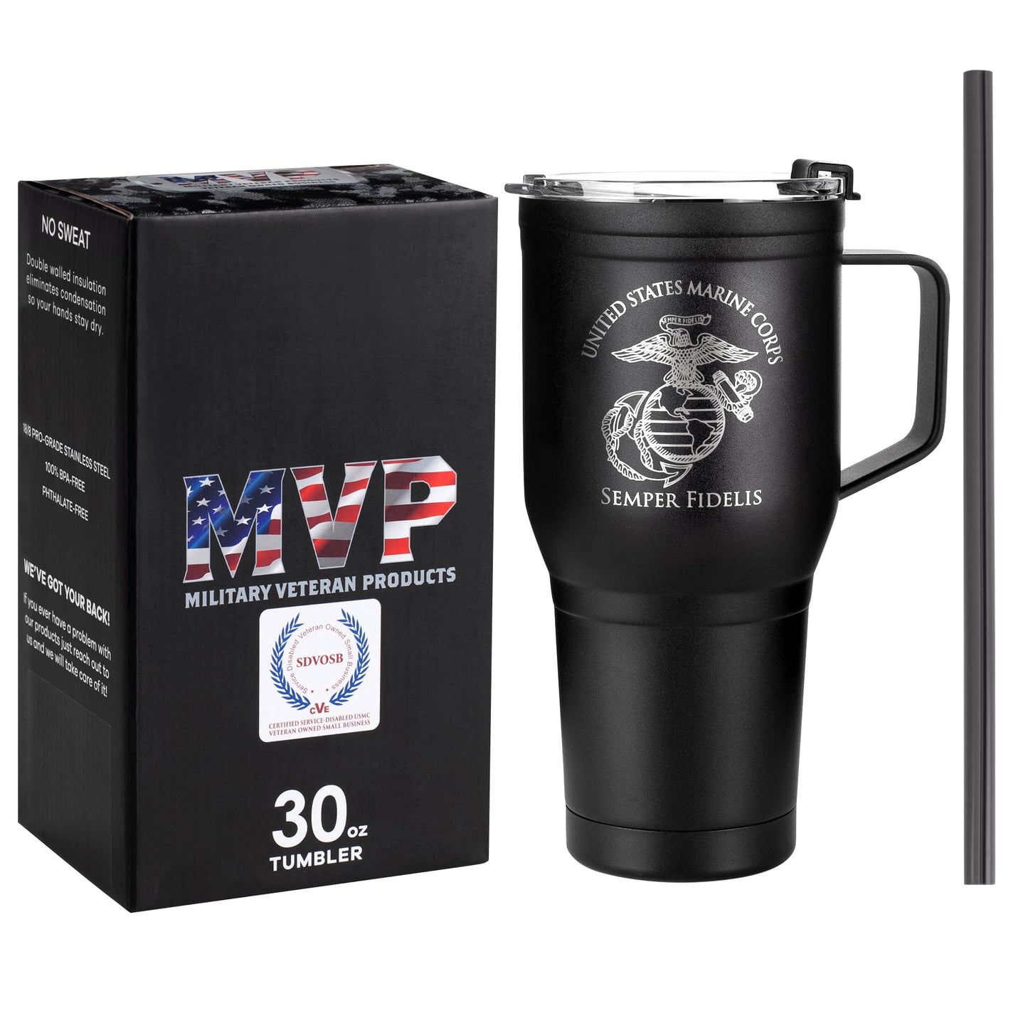 Military Veteran Products 30 oz USMC Coffee Tumbler with Handle- Double Wall Vacuum Insulated Stainless Steel Marine Corps Tumbler Travel Mug – USMC Vet Owned Business