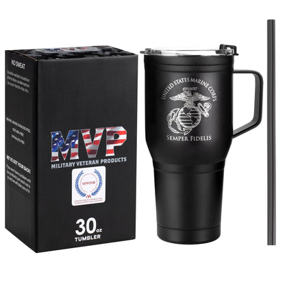 Military Veteran Products 30 oz USMC Coffee Tumbler with Handle- Double Wall Vacuum Insulated Stainless Steel Marine Corps Tumbler Travel Mug – USMC Vet Owned Business