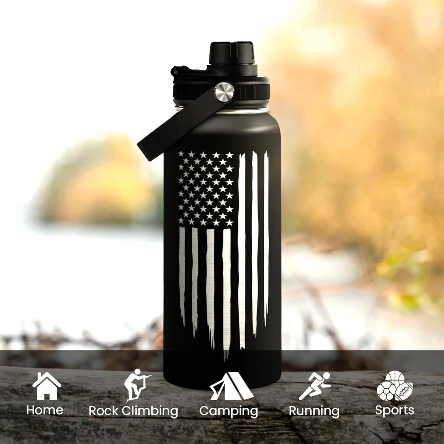SA Water Bottles American Flag 32oz Stainless Steel Insulated Water Bottle - Ideal Gift for Men