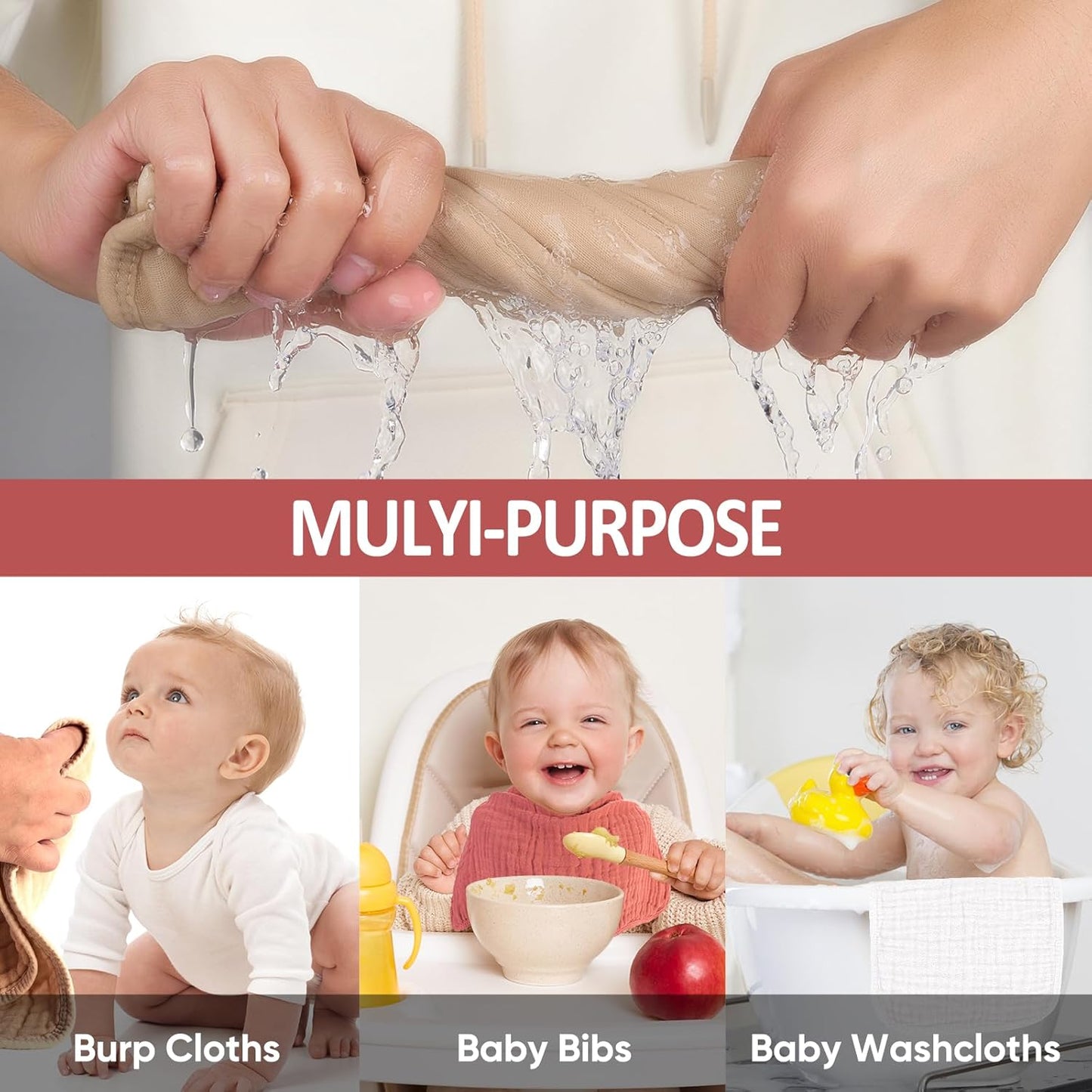 MIGIOL Muslin Burp Cloths - 100% Cotton, Soft & Absorbent | Pack of 12 Mixed Colors for Babies