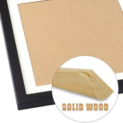 10x10 Black Picture Frames Square Classic Natural Wood 4 Pack for Wall Mounting and Tabletop Display