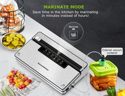 Bonsenkitchen Vacuum Sealer - Stainless Steel Food Sealer with 5 Modes & Built-in Cutter | Silver Black