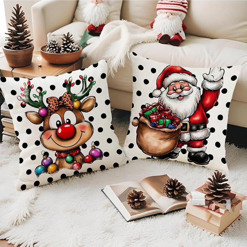 Variation of THIS listing Christmas Pillow Covers 18 x 18 Set of 2 – Double-Sided Santa Elk Shield, 18x18 Covers