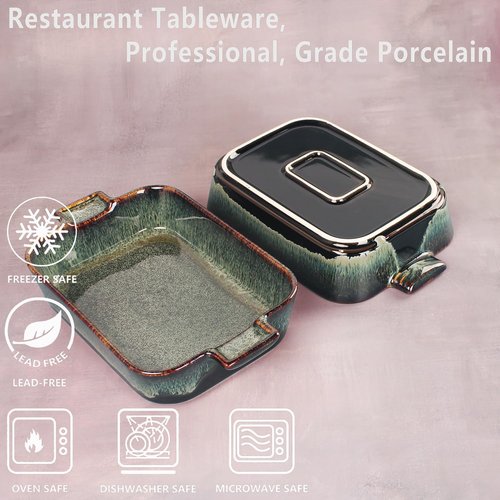 Ceramic Casserole Baking Dish - 1.4 Quarts Oven Safe Bakeware for Lasagna | Durable 10 x 7 Inch Design