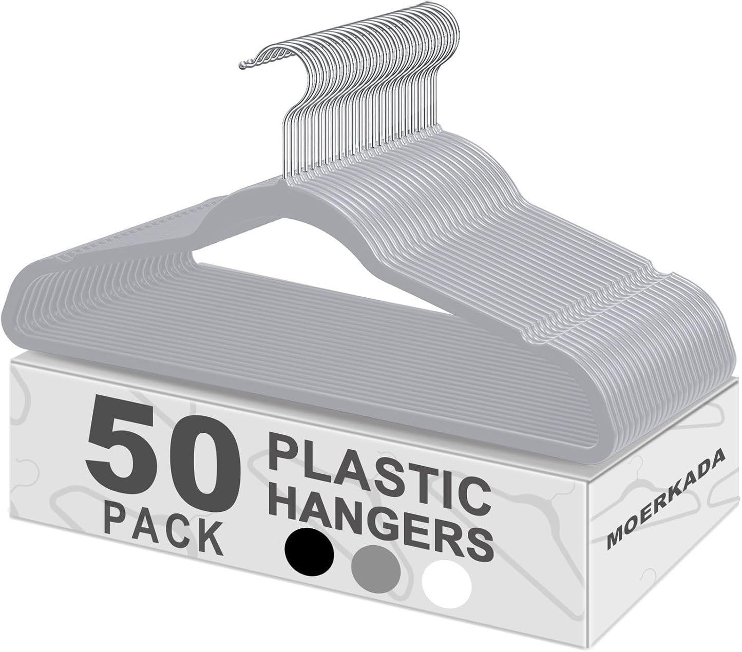 Skiennix Ultra-Thin Plastic Clothes Hangers - Space-Saving Non-Slip 17.7 Inch Grey Hangers for Closet Organization