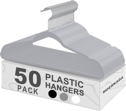 Skiennix Ultra-Thin Plastic Clothes Hangers - Space-Saving Non-Slip 17.7 Inch Grey Hangers for Closet Organization