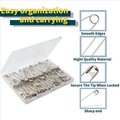 HHHAZ 3Inch Extra Large Safety Pins - 100Pcs Heavy Duty Silver Nickel-Plated Steel - Bulk for Sewing, Crafts, Clothing, Decor & Clips